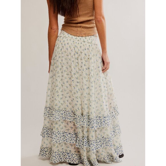 Free People Cream and Blue Maxi Skirt - Picture 4 of 6
